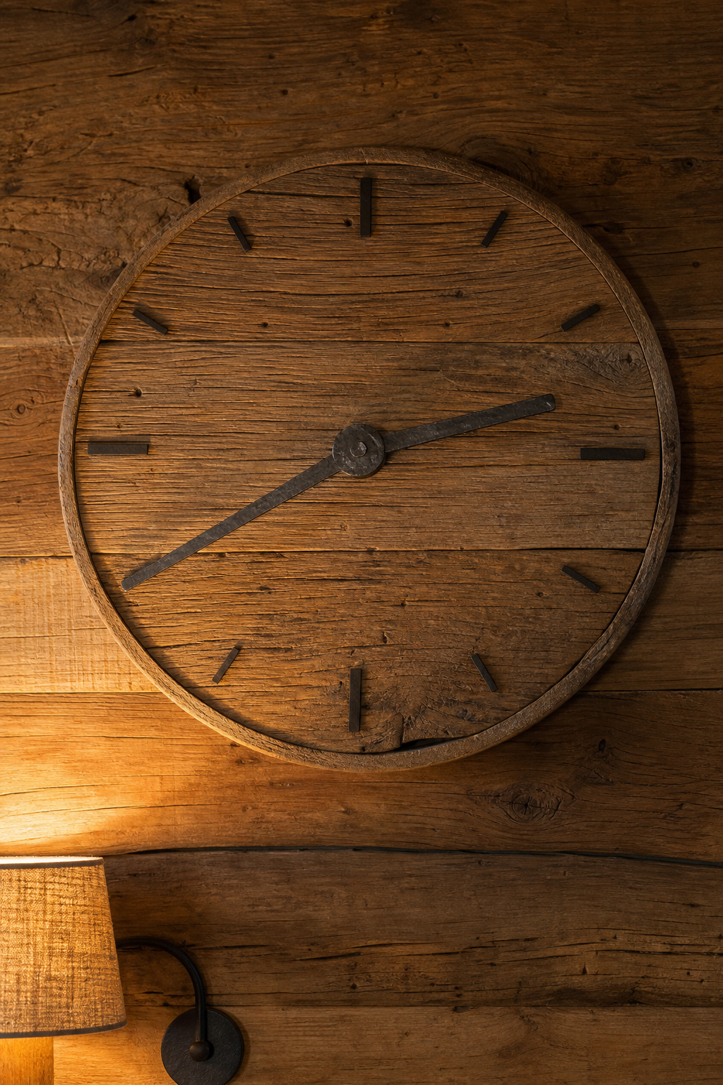 rustikale holzbretter wanduhr nahaufnahme