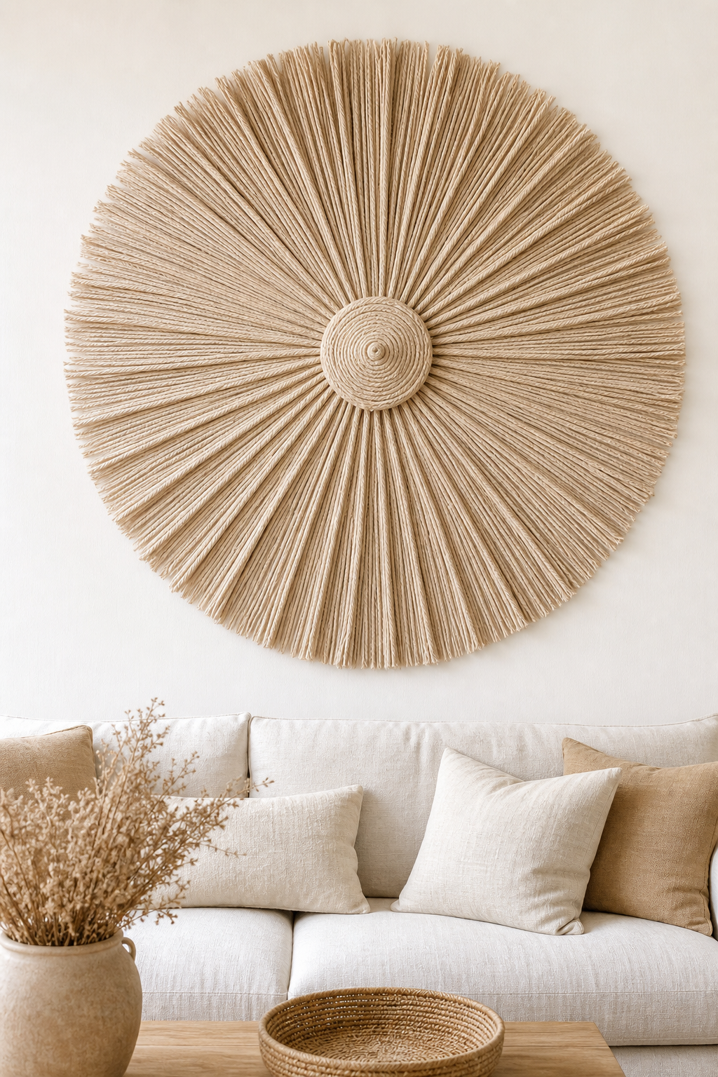 Nahaufnahme Sonnenstrahlen Wandbehang Naturfasern
