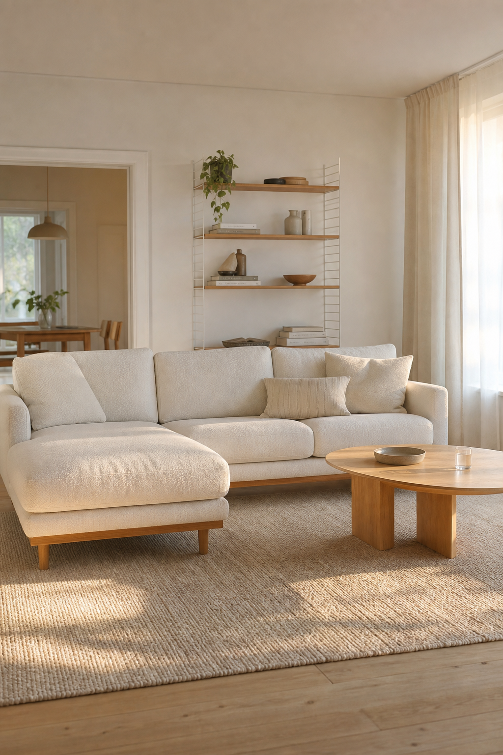 weißes Sofa skandinavisches Wohnzimmer frontal