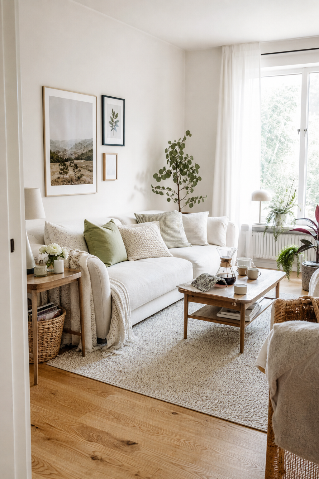 Skandinavisches Wohnzimmer mit Eichenboden