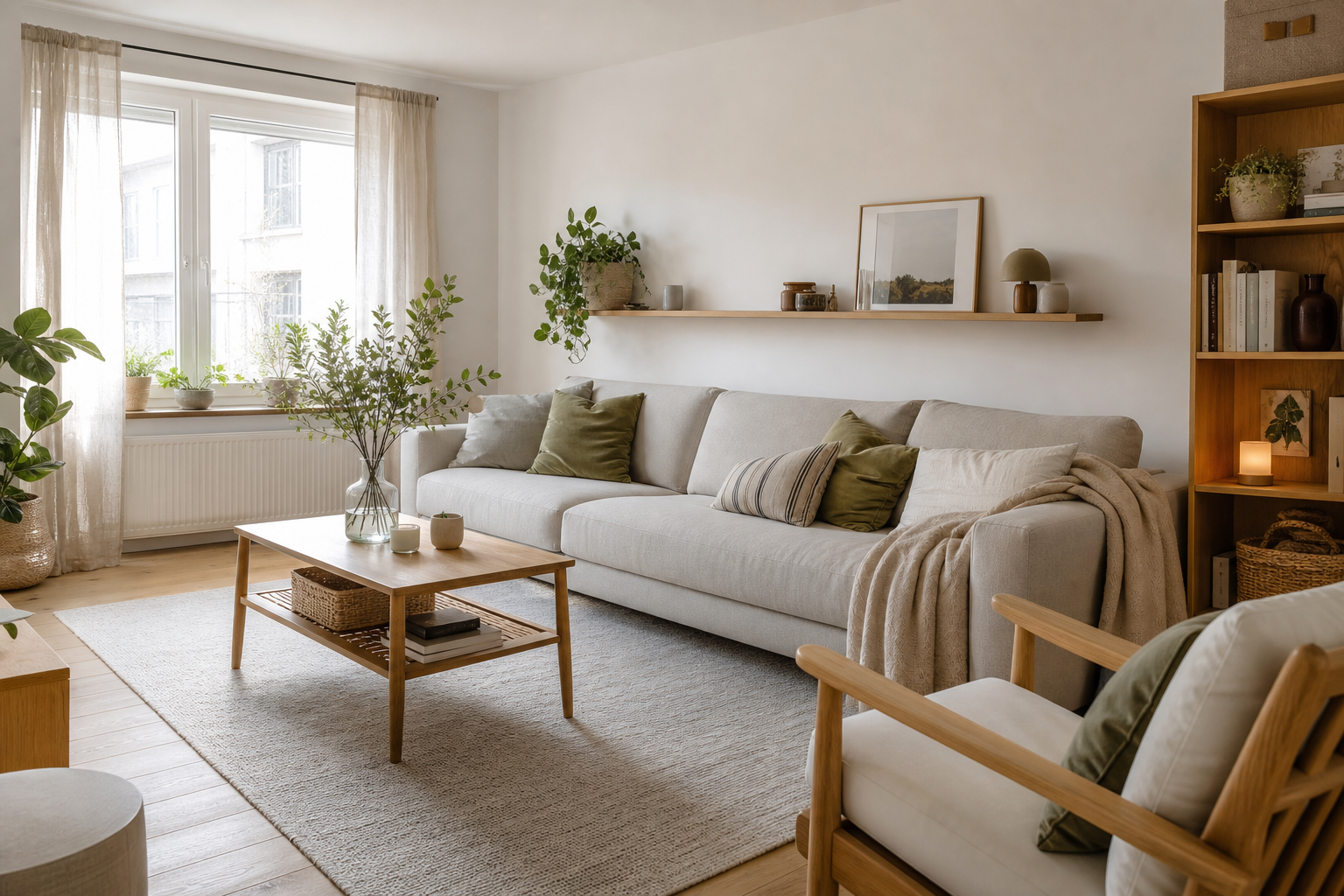 18 Farbideen für das skandinavische Wohnzimmer: von Hellbeige bis Greige mit Naturholz