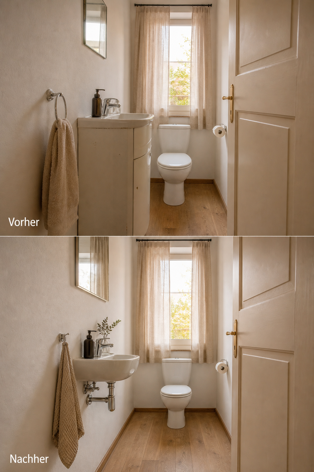 Vorher Nachher schmales Gäste WC mit waschtisch