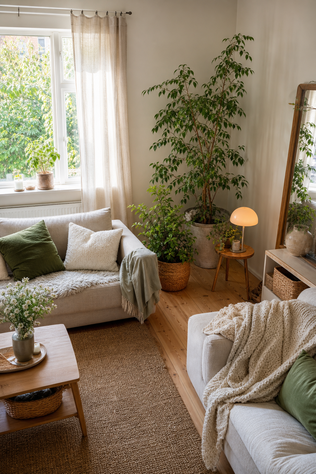 Stehlampe zwischen zwei Sofas