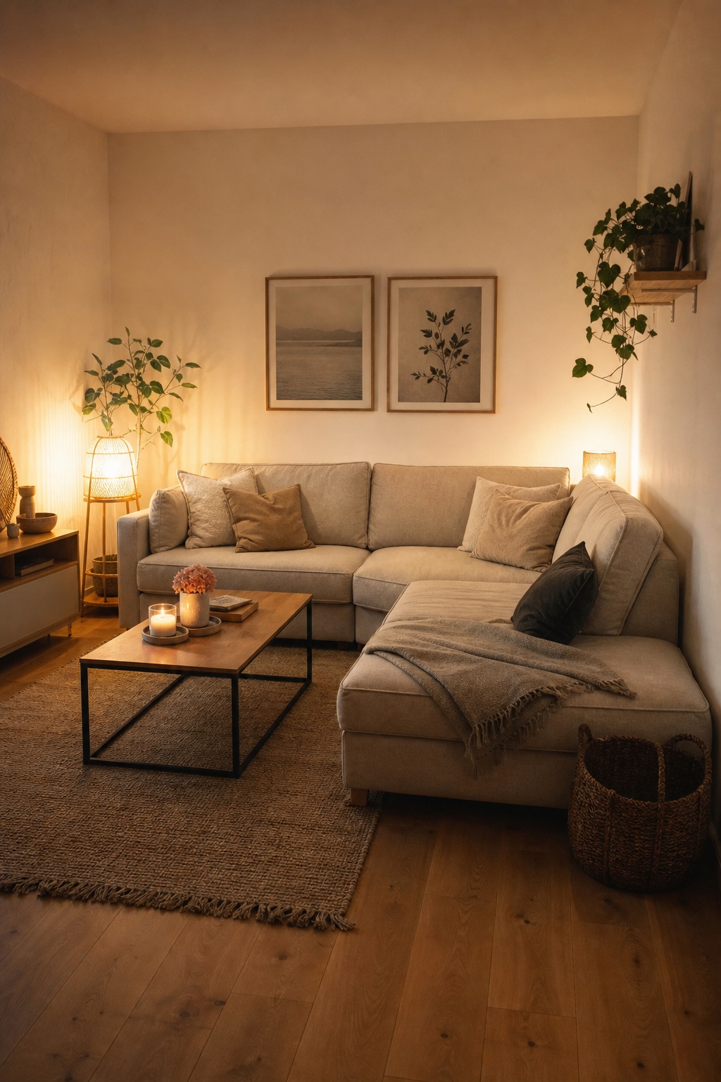 Stelle ein großes Sofa auf
