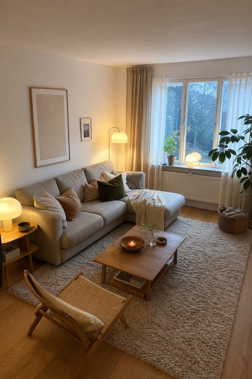 Taupe Sofa skandinavisches Wohnzimmer Ruhe
