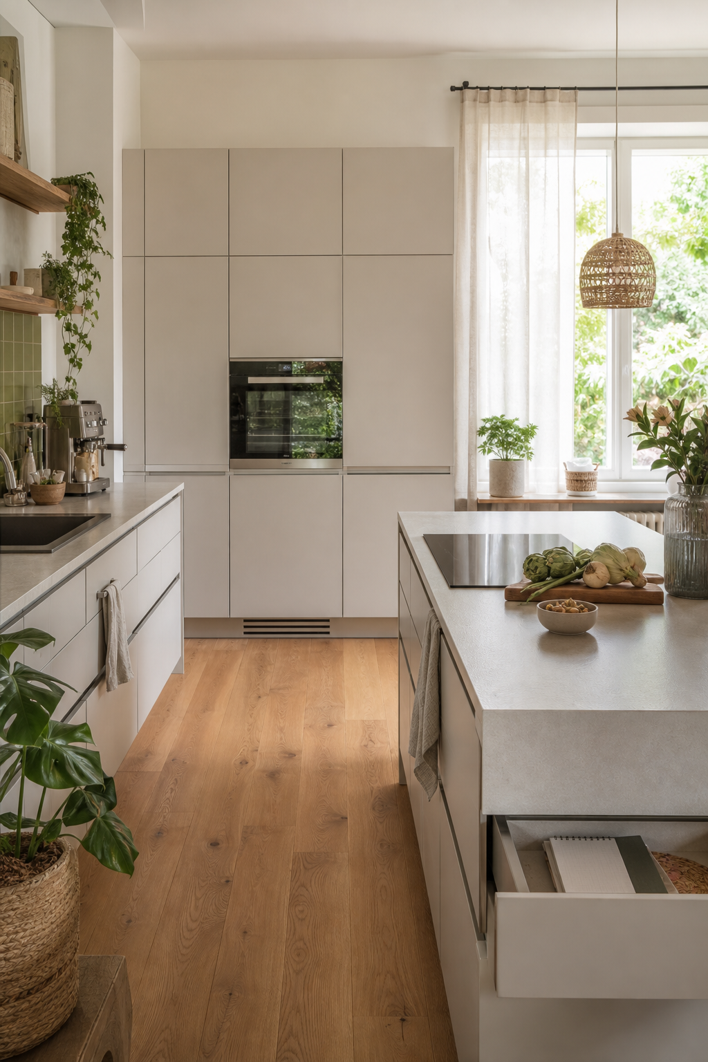 Offene Küche mit sanftem Übergang Wohnzimmer