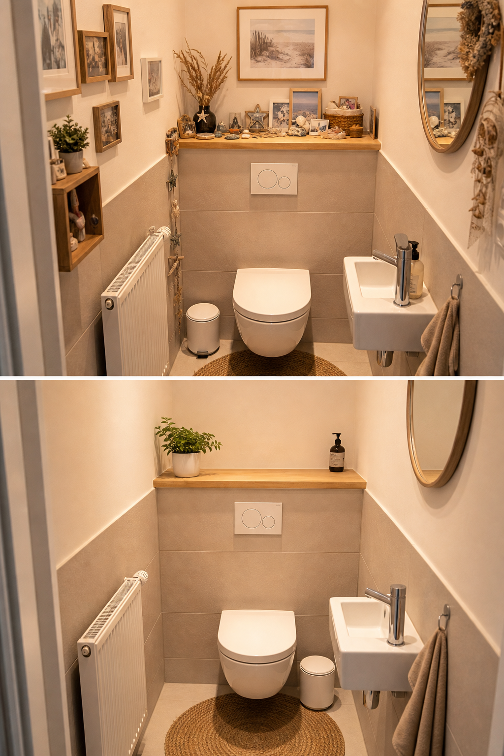 Vorher Nachher fensterloses WC reduziert Dekoration
