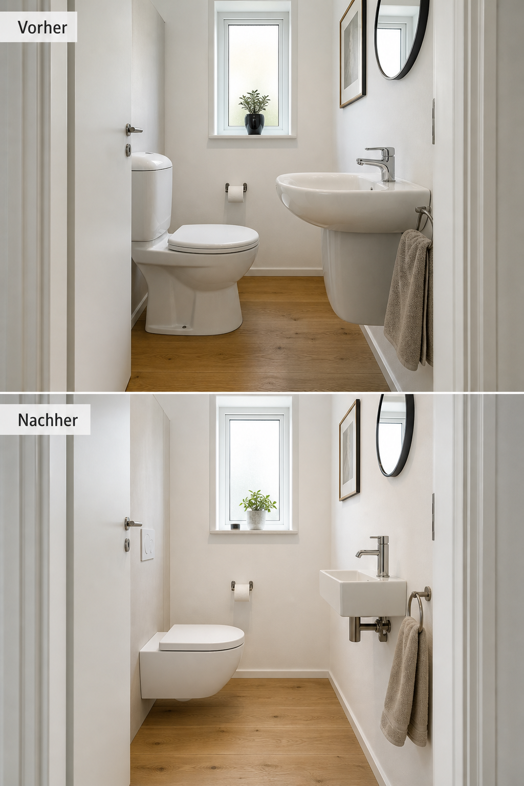 Ungünstige Proportionen von Toilette und Waschtisch