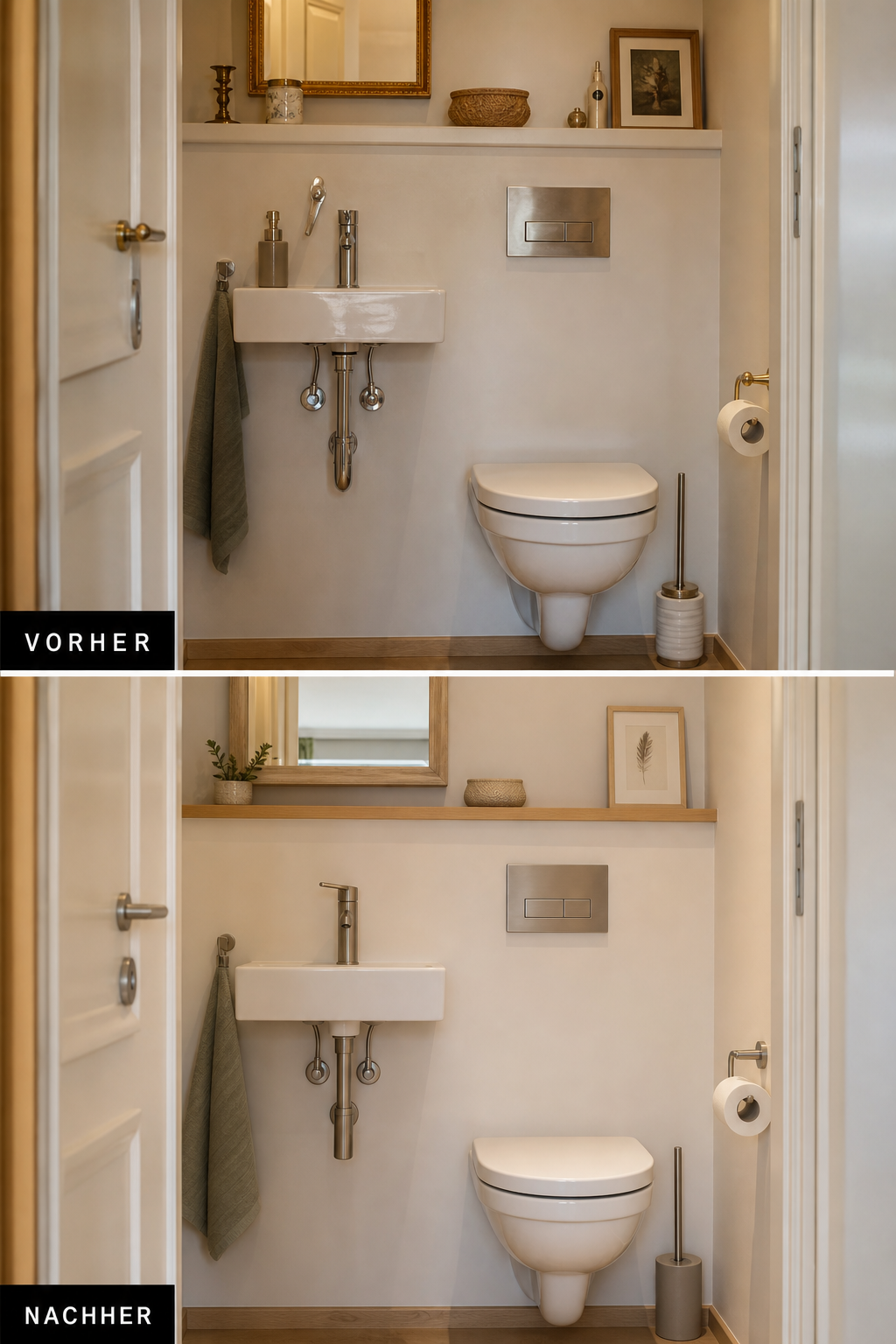 Kleines Gäste-WC mit einheitlichen Armaturen