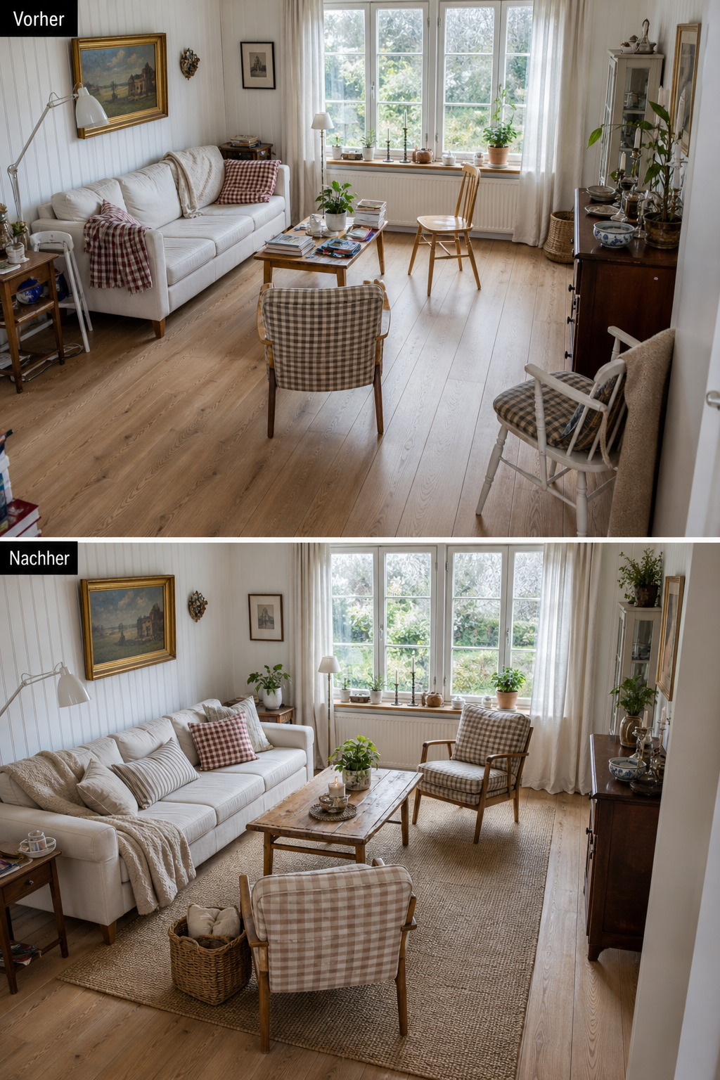 kleines landhaus wohnzimmer sitzzone vorher nachher