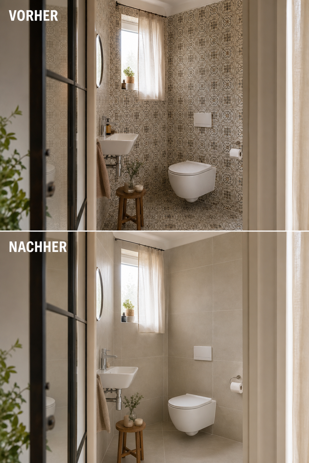 Vorher Nachher kleines Gäste WC Fliesen