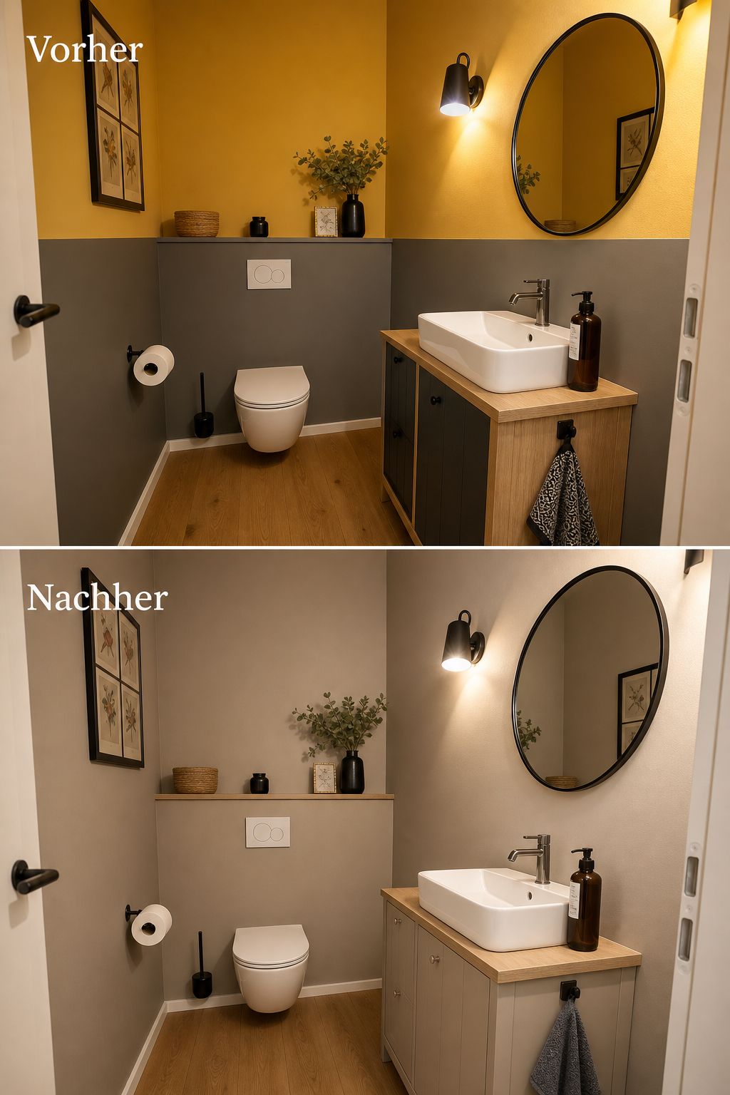 kleines gäste-wc vorher nachher farbkonflikt