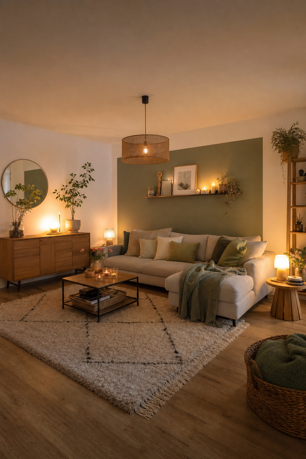 Paneelwand in warmen Tönen Wohnzimmer