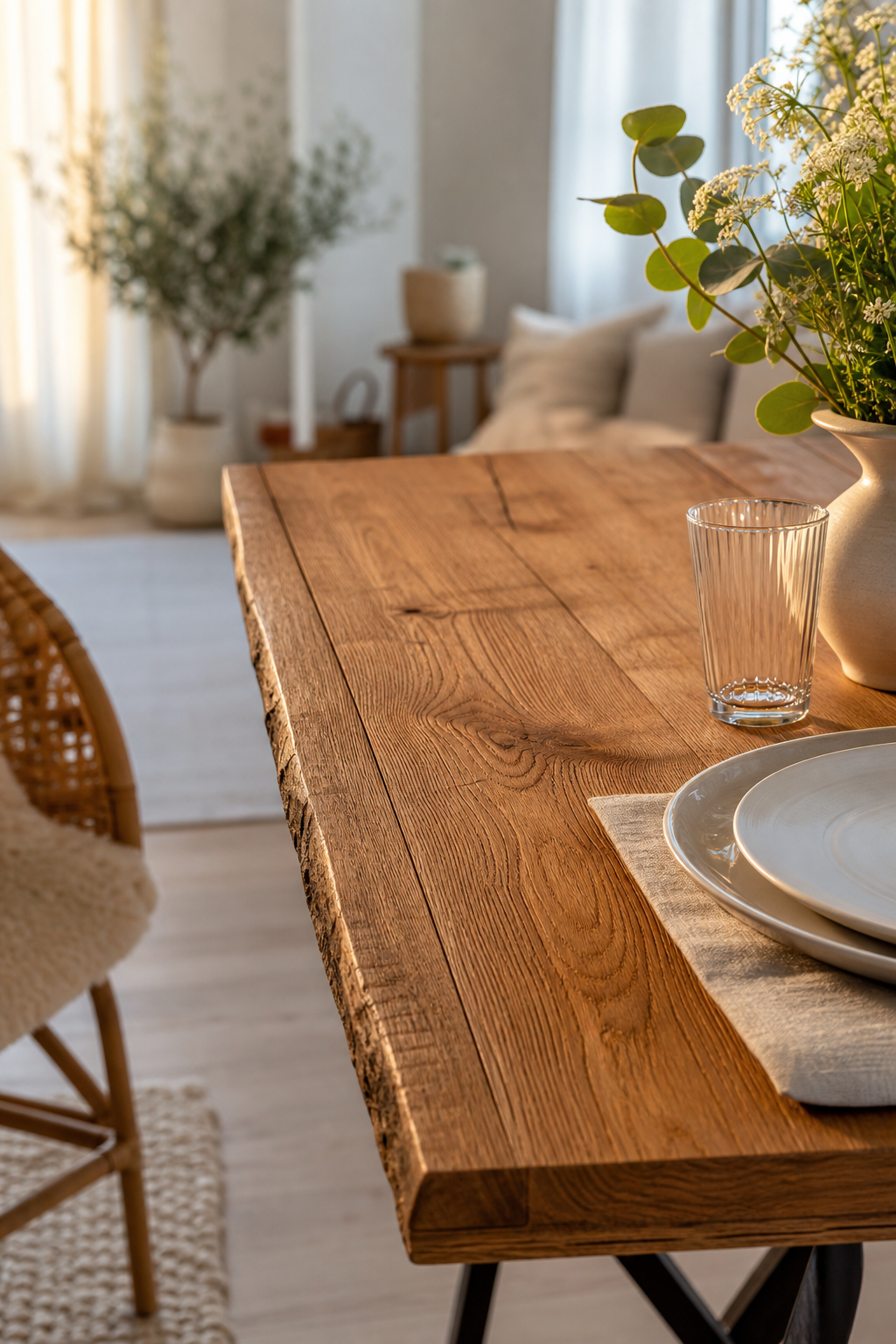Nahaufnahme holz tischplatte mit gedeck