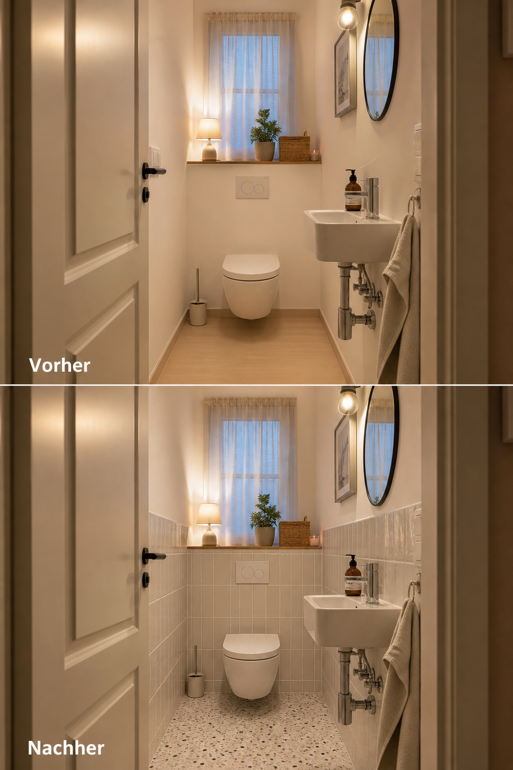 Vorher Nachher kleines Gäste WC Fliesen