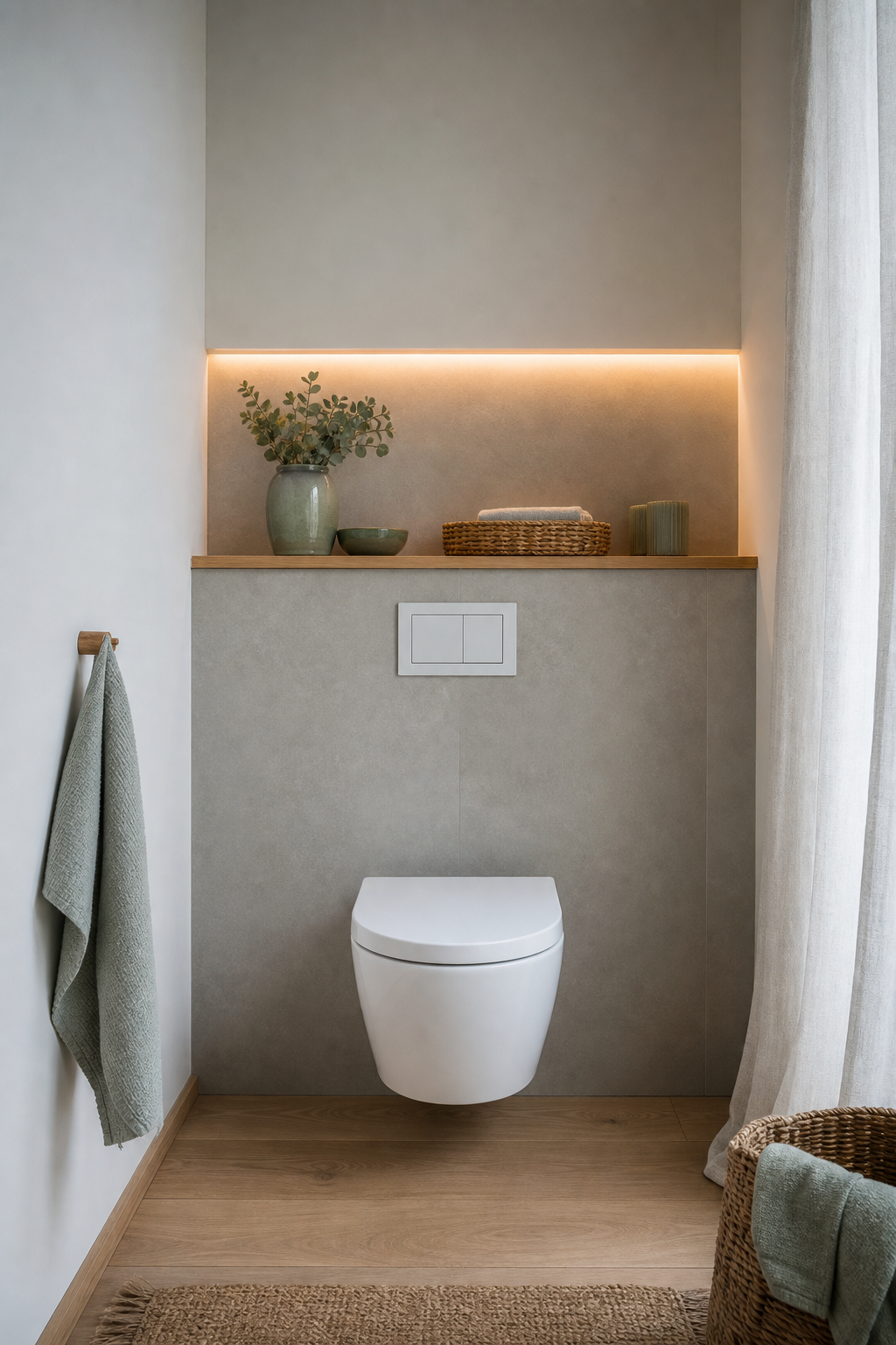 Gäste-WC mit LED-Nische und wandhängendem WC