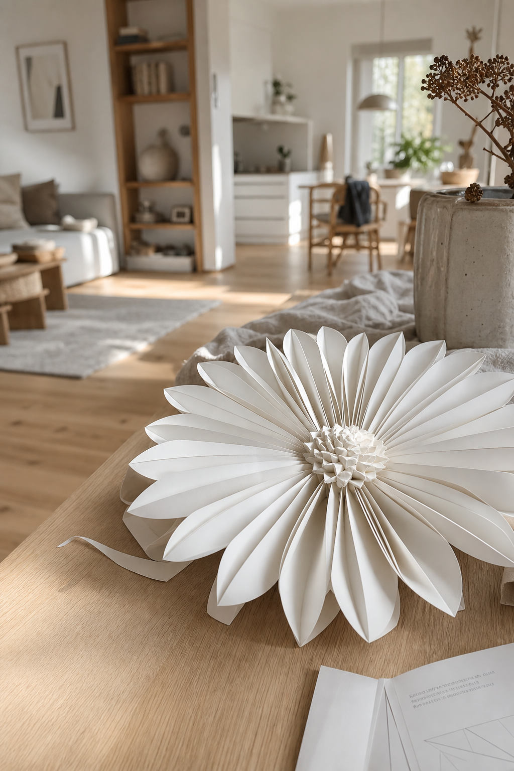 weiße gefaltete papierstreifen blume nahaufnahme