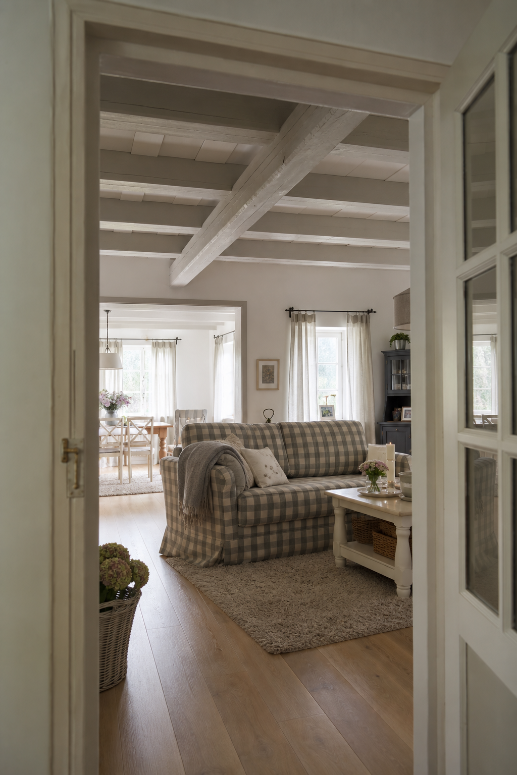 Wohnzimmer mit Kamin und Sitzgruppe
