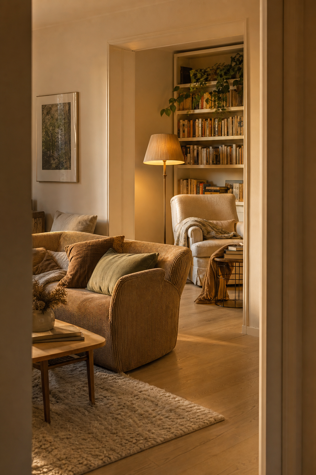 Cord-Sofa mit Leseecke