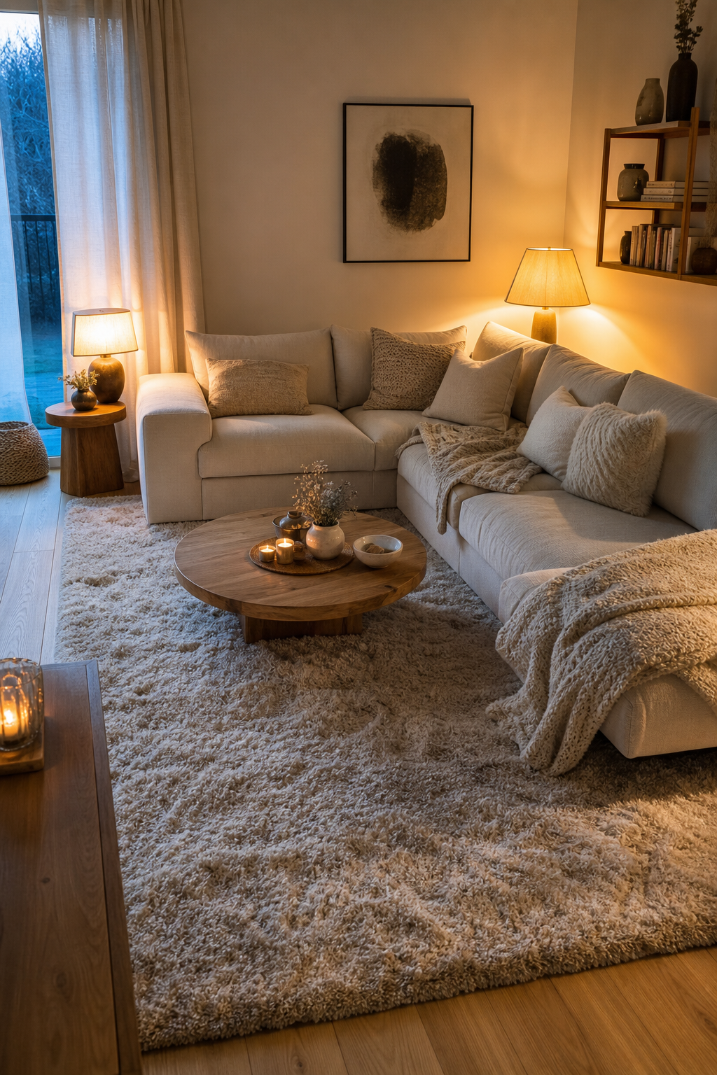 Großer weicher Teppich unter U-Sofa