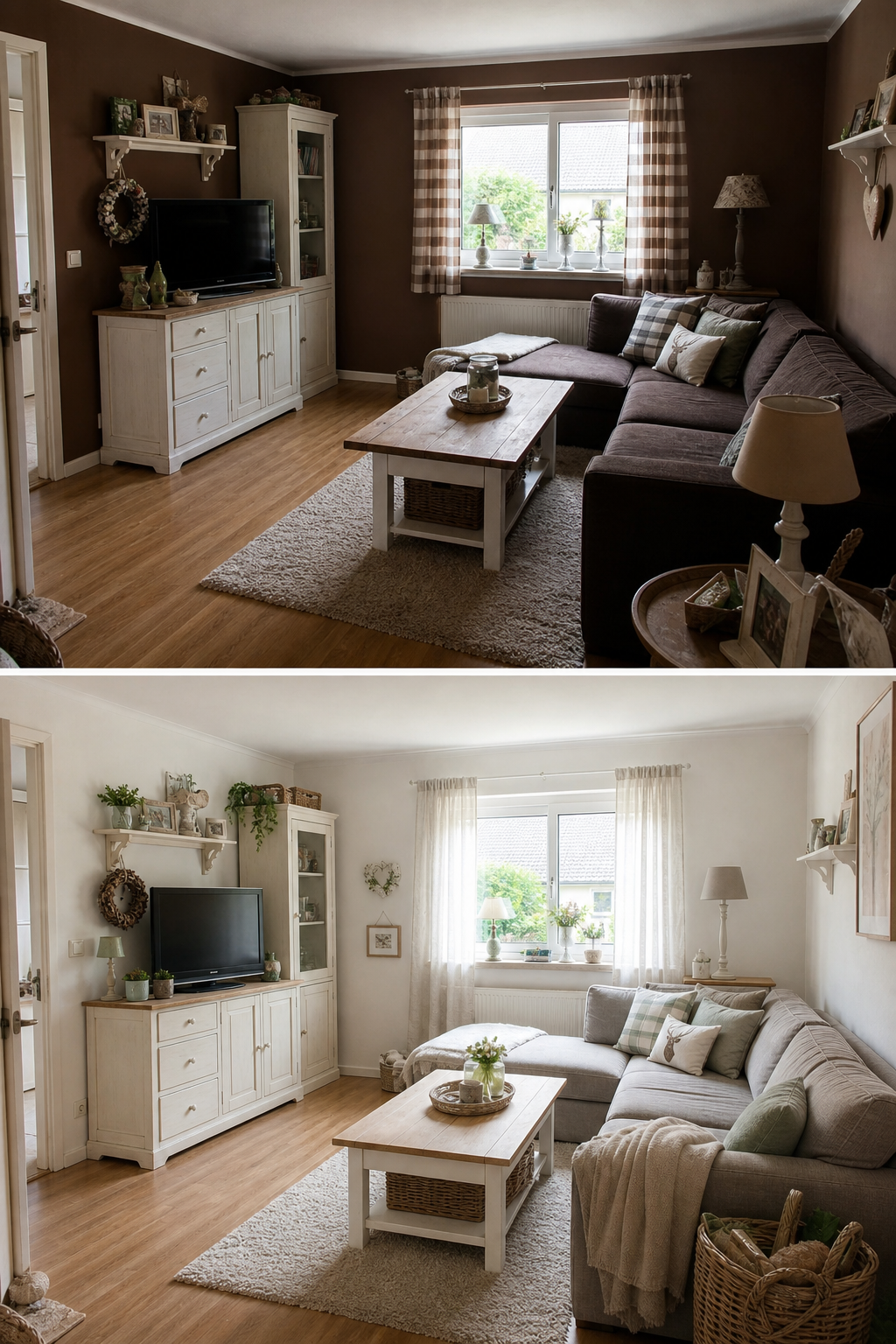 Kleines Landhaus-Wohnzimmer Vorher Nachher