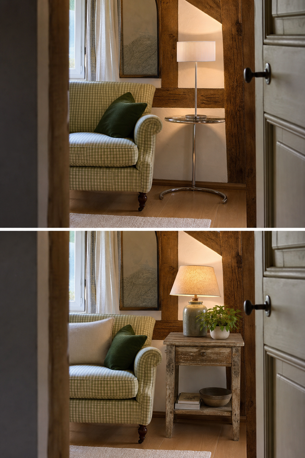 Kleines Landhaus-Wohnzimmer vorher nachher