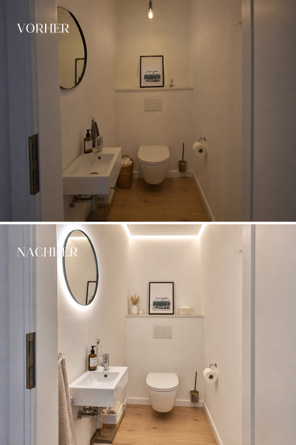 kleines gaste-wc vorher nachher beleuchtung