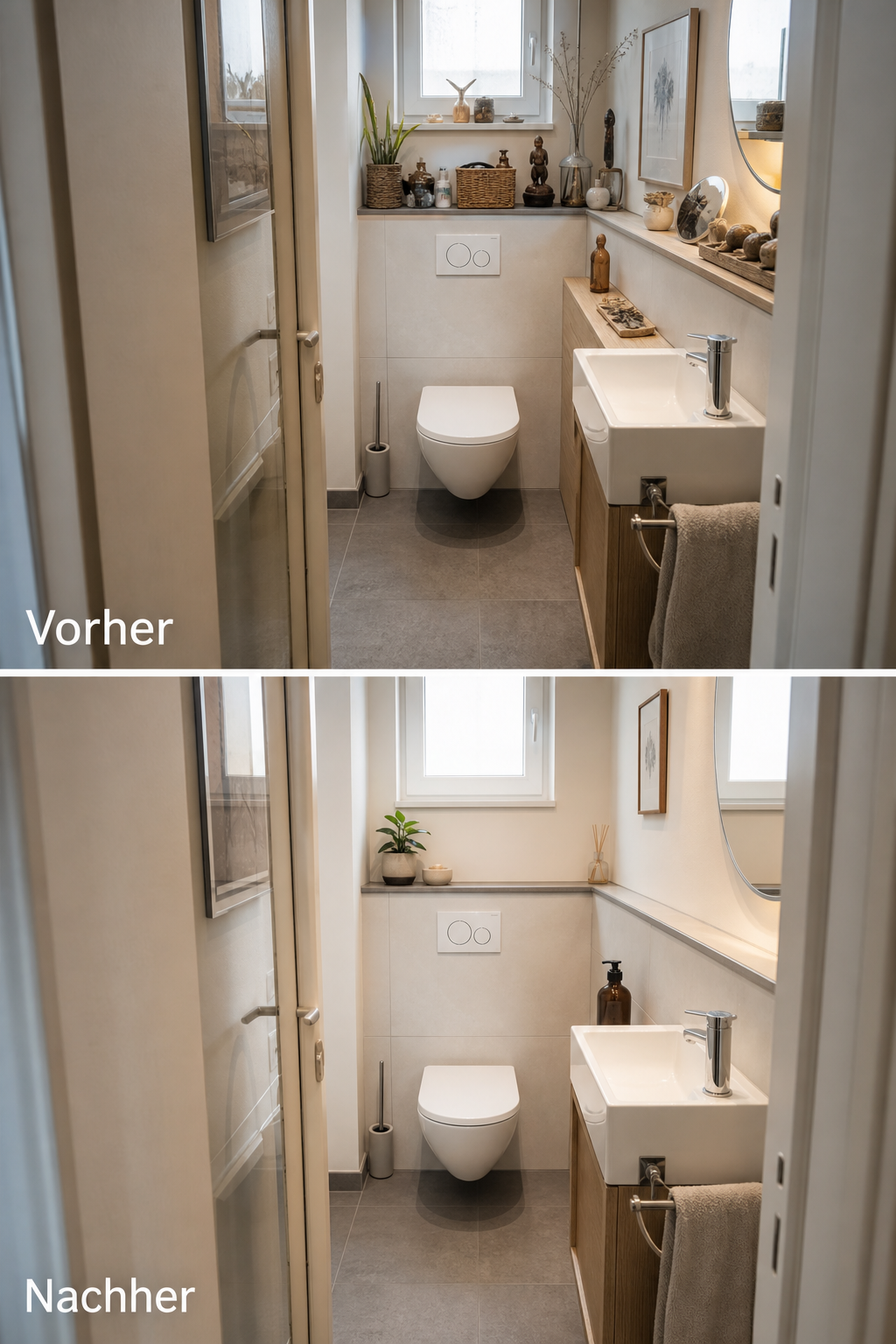Vorher nachher kleines Gäste WC reduziert