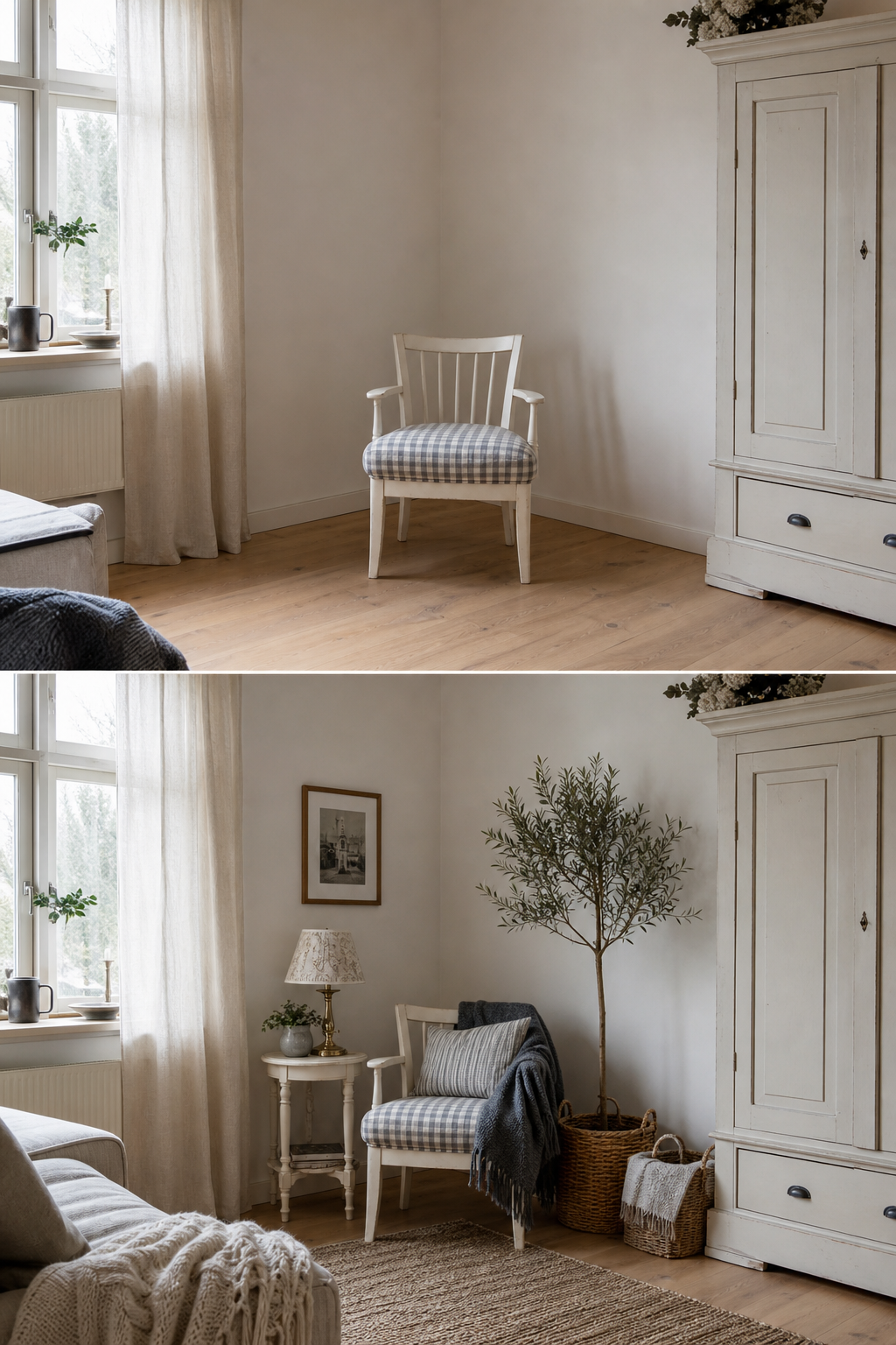 kleines landhaus wohnzimmer vorher nachher ecke