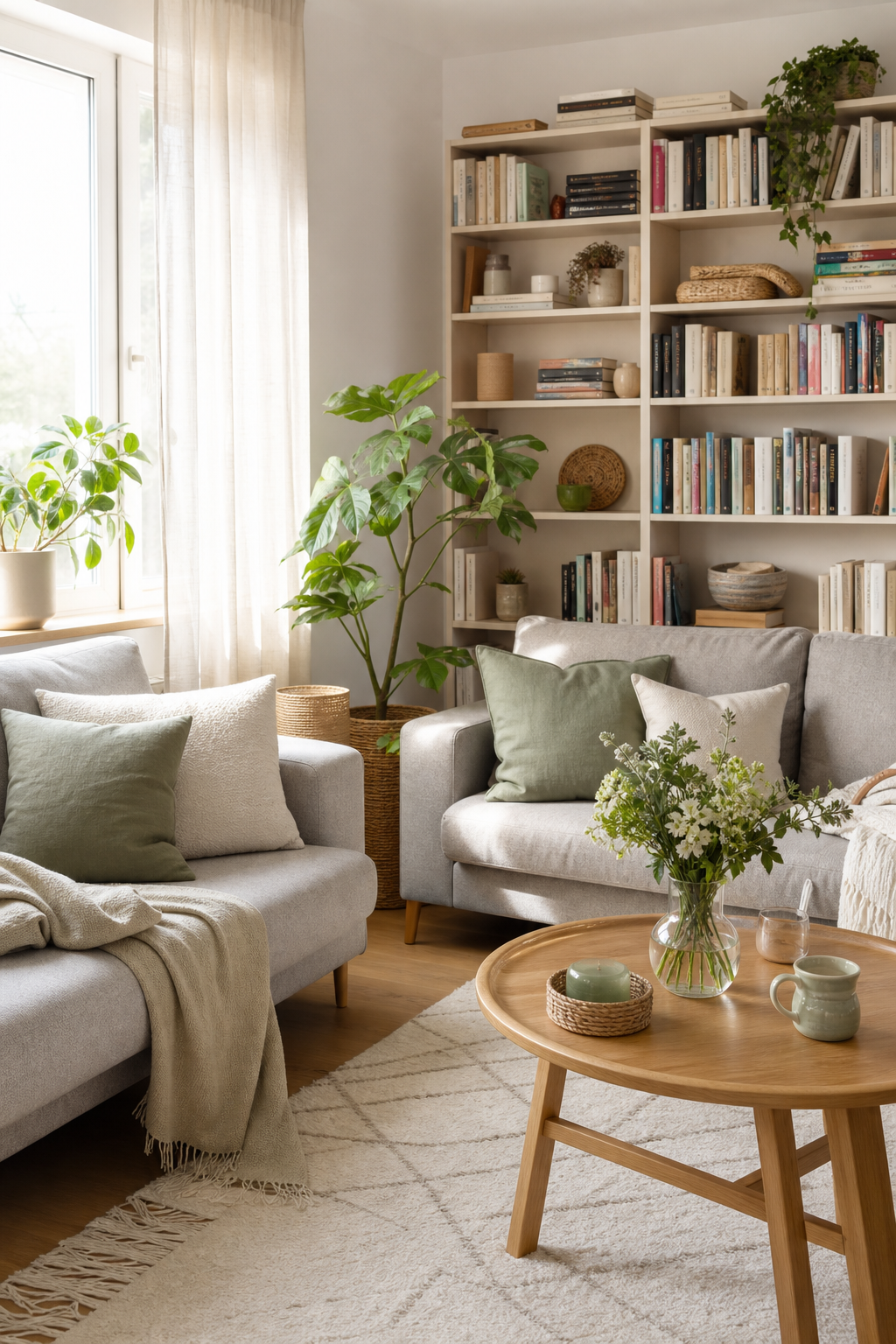 Wohnzimmer mit zwei Sofas und Couchtisch