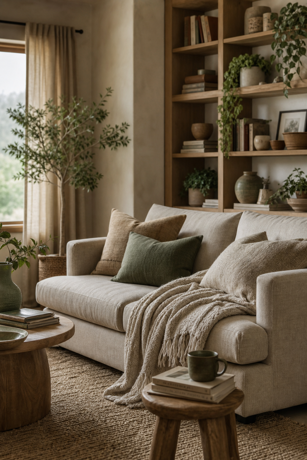Runder Couchtisch auf weichem Teppich