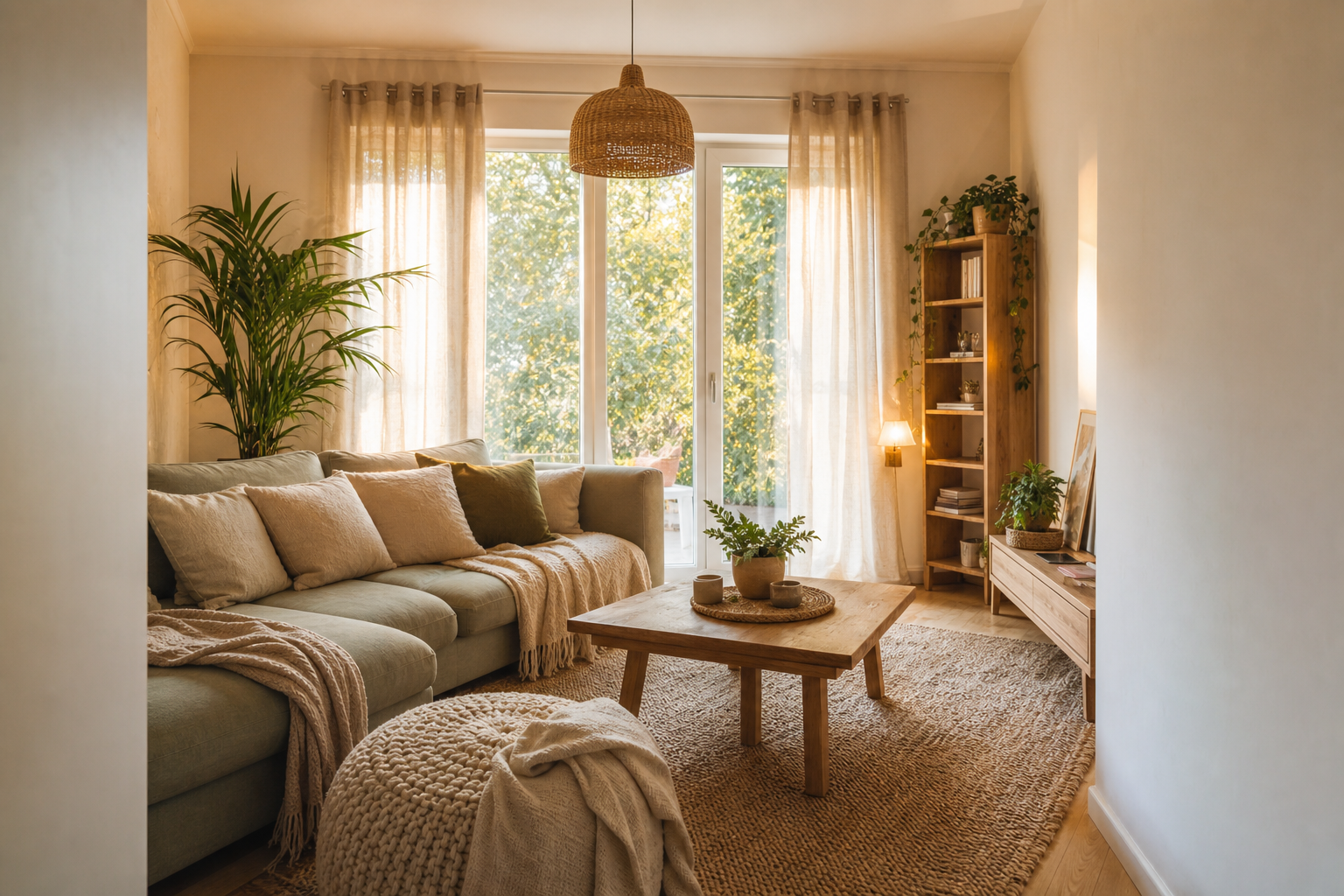 15 Wohnzimmer-Ideen für gemütliche Räume in Grün und Beige